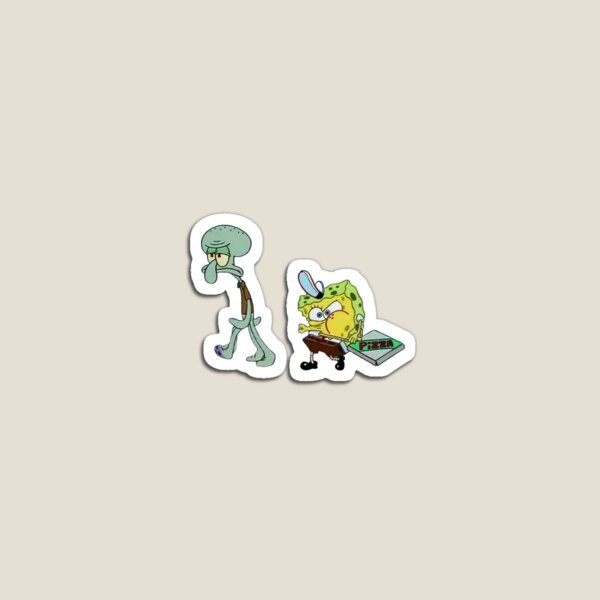 Item preview, Bob Esponja y Calamardo repartiendo pizza de Crustáceo Cascarudo – Meme divertido de dibujos animados designed and sold by The Eclectic Cat.