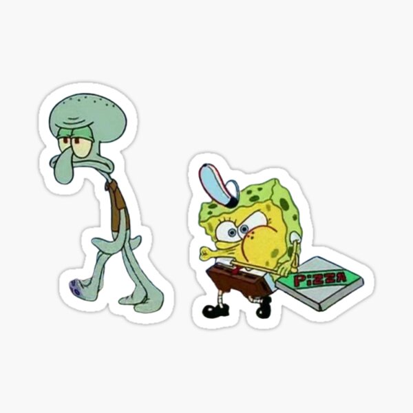 Item preview, Bob Esponja y Calamardo repartiendo pizza de Crustáceo Cascarudo – Meme divertido de dibujos animados designed and sold by The Eclectic Cat.