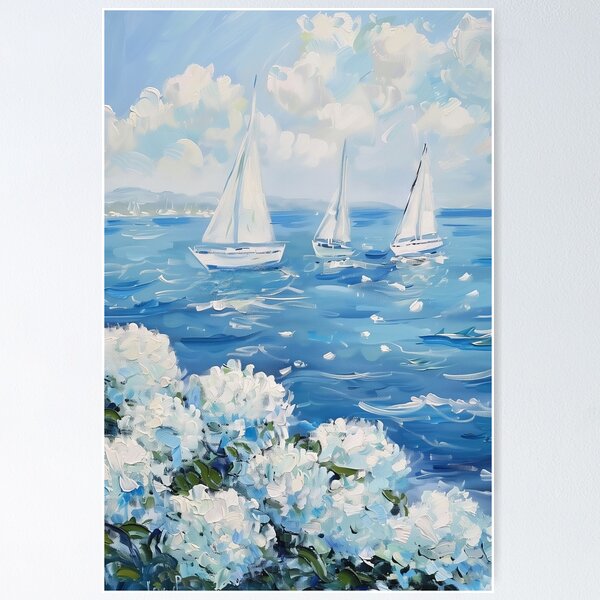 Item preview, Hortensia costera azul y blanca del océano designed and sold by Nova~Prints.