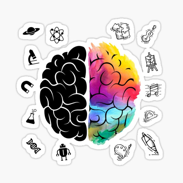 Aperçu de l'œuvre Cadeau d'art et de science du cerveau coloré | Conception d'aquarelle de l'hémisphère droit et gauche - Un cadeau cool de physique et de mathématiques, de musique et de peinture créée et vendue par mellowmanifesto.
