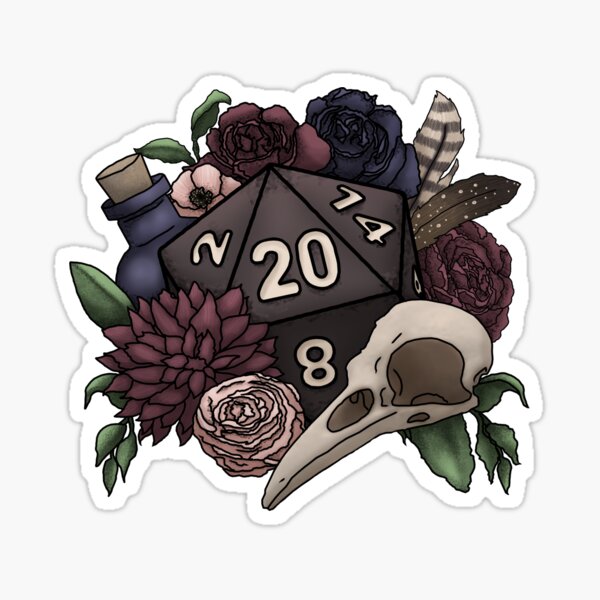 Aperçu de l'œuvre Dés de jeu RPG de table Necromancer D20 créée et vendue par Cassidy June Art.
