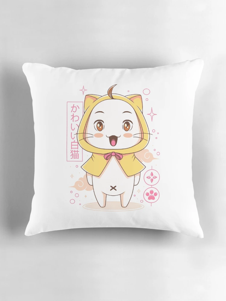 Thumbnail 3 of 4, Pillow, White Cat with Yellow Cape designed and sold by AlundrART.