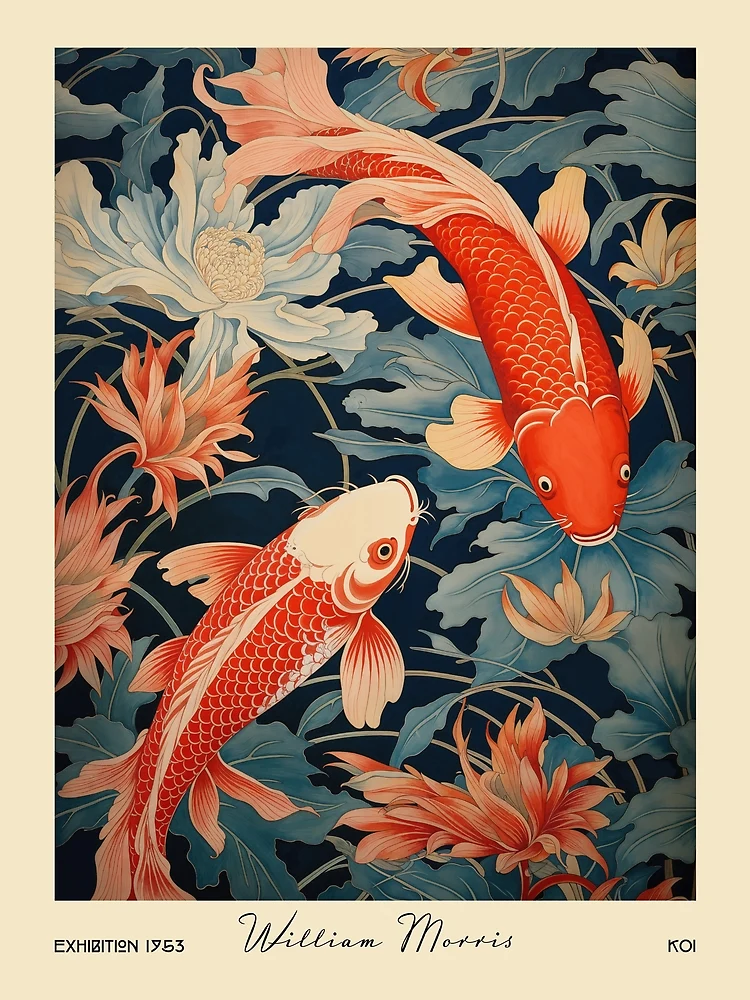 Imagen 3 de 3, Lámina artística con la obra William Morris Koi Fish Botanical, diseñada y vendida por MidCenturyStore.