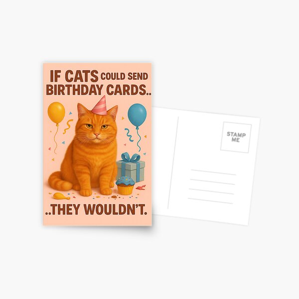 Aperçu de l'œuvre Si les chats pouvaient envoyer des cartes d'anniversaire… Ils ne le feraient pas – Impression de chat drôle créée et vendue par The Black Cat Coven GB.