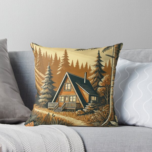 Artikelvorschau, Gemütliche A-Frame-Hütte im Herbstwald – Friedliche Naturflucht Illustration entworfen und verkauft von NoctaHike.