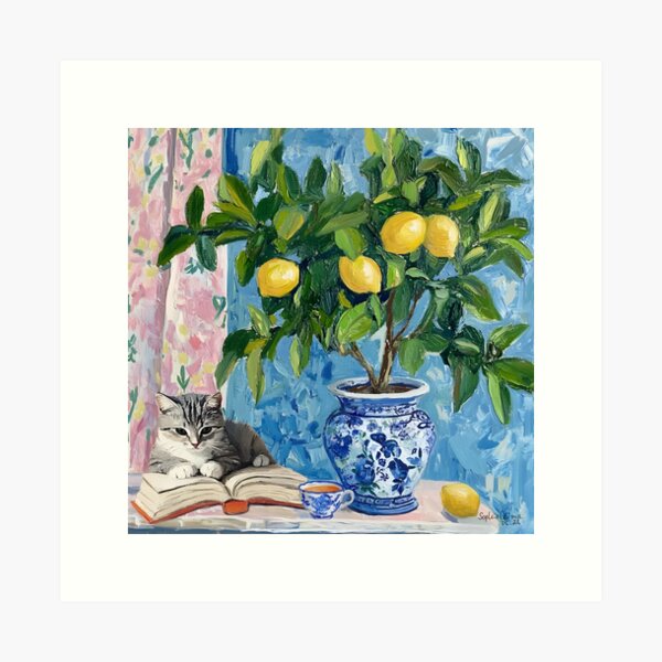Aperçu de l'œuvre Art grand-millénaire, un coin lecture, art félin fantaisiste créée et vendue par SophieClimaArt.