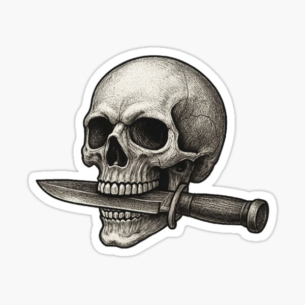 Aperçu de l'œuvre Couteau à mordre le crâne créée et vendue par FLATVAC STICKER.