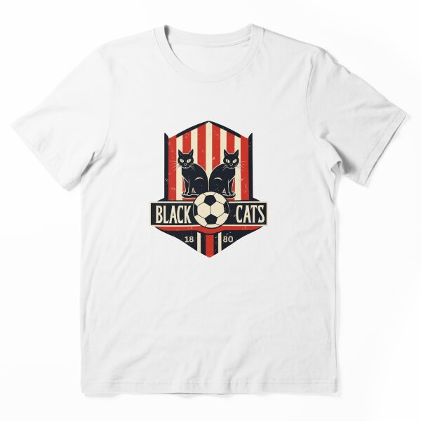 Artikelvorschau, Vintage Sunderland T-Shirt, Sunderland Aufkleber, schwarzes Katzenshirt entworfen und verkauft von Bits & Bops Boutique.