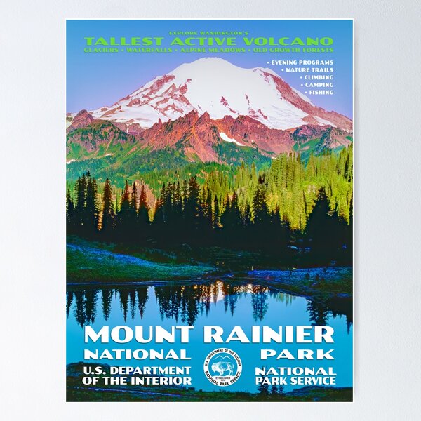 Artikelvorschau, Vintages Poster im WPA-Stil des Mount Rainier Nationalparks entworfen und verkauft von travelwitheric.