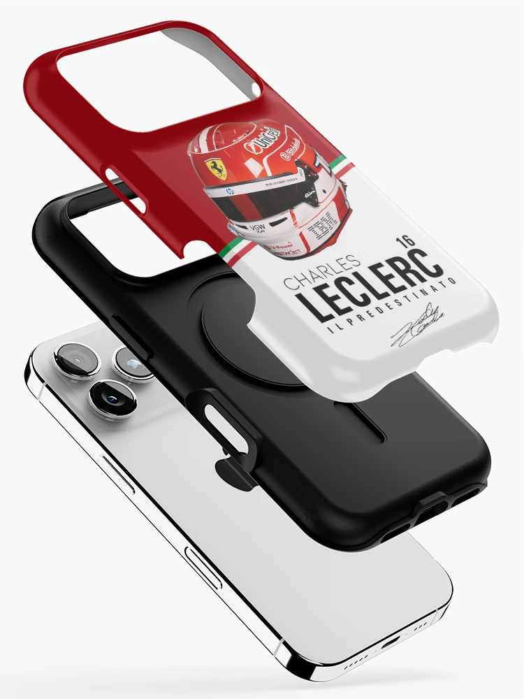 Imagen 2 de 4, Funda de iPhone con la obra Arte del casco de F1 de Charles Leclerc con Ferrari: número 16 y diseño rojo Scuderia, diseñada y vendida por Studio F1Grid.