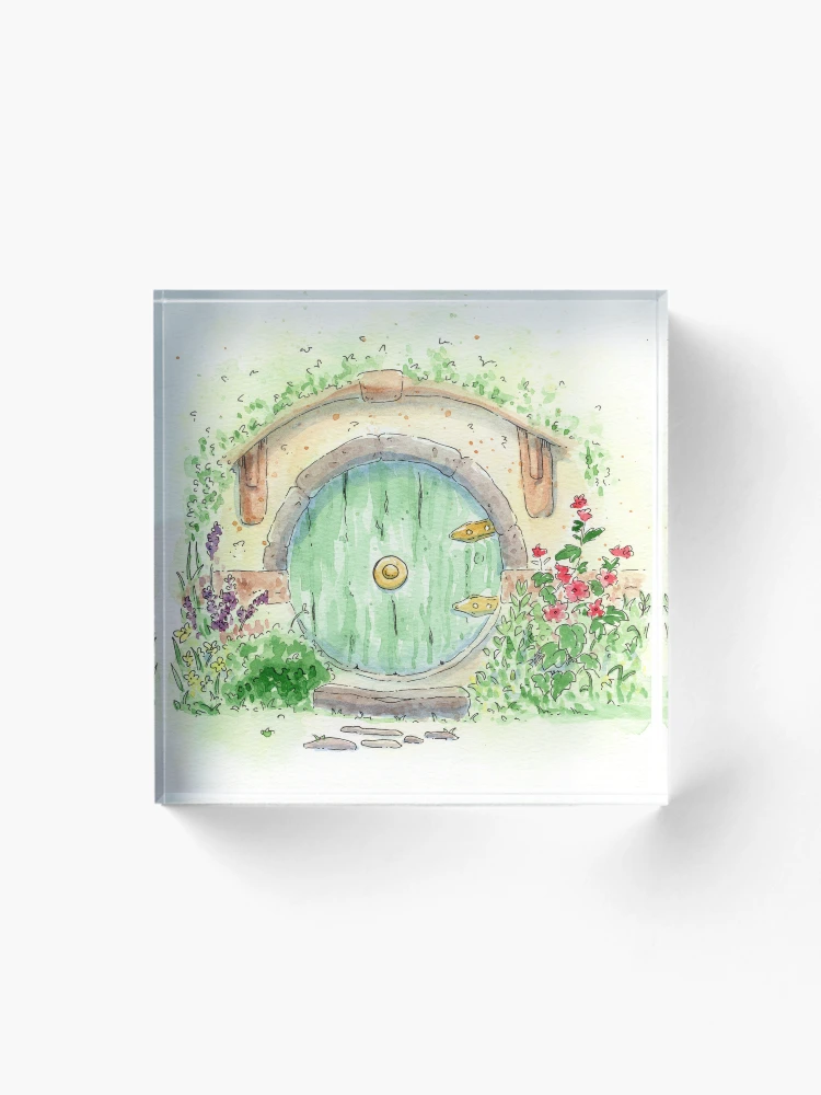 Aperçu 1 sur 5. Bloc acrylique avec l'œuvre Porte verte du Hobbit créée et vendue par ThreeGoblinArt.