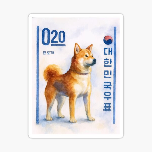 Aperçu de l'œuvre Timbre-poste coréen de 1962 représentant un chien Jindo créée et vendue par retrographics.