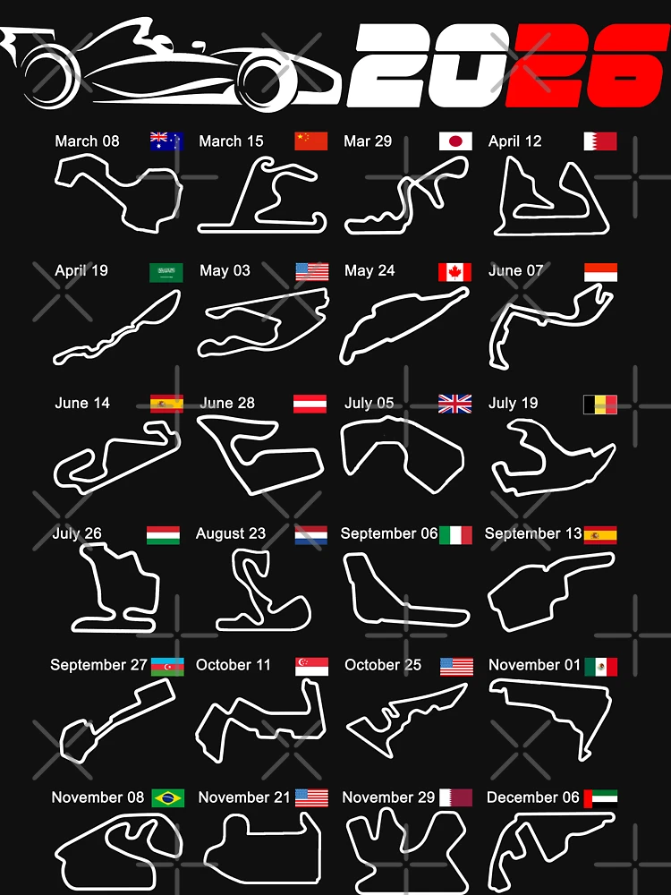 Imagen 7 de 7, Camiseta esencial con la obra Calendario de carreras de Fórmula 1 2026 Circuitos v2, diseñada y vendida por ideasfinder.
