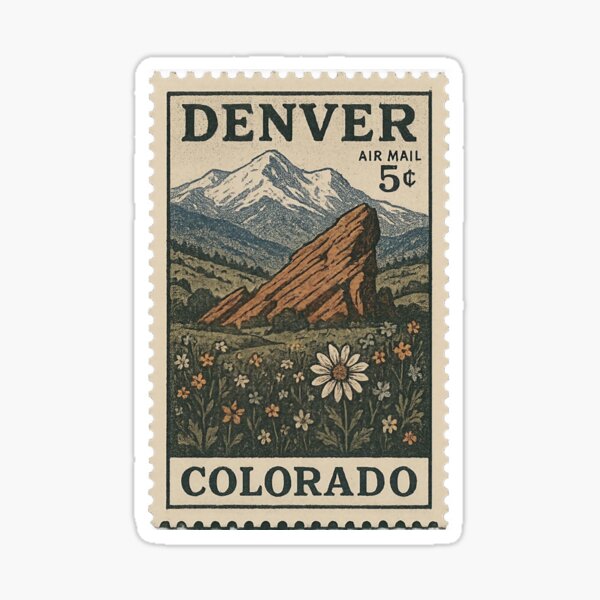 Artikelvorschau, Vintage-Briefmarke von Denver, Colorado | Retro-Reise-Poststempel-Design | Klassische Americana-Grafik | Nostalgische Denver-Souvenirkunst | Zeitlose Colorado-Typografie entworfen und verkauft von PaintedPixels01.