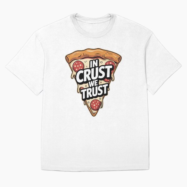 Artikelvorschau, In Crust We Trust – Retro Pizzastück Typografie Illustration entworfen und verkauft von ARTReMi.