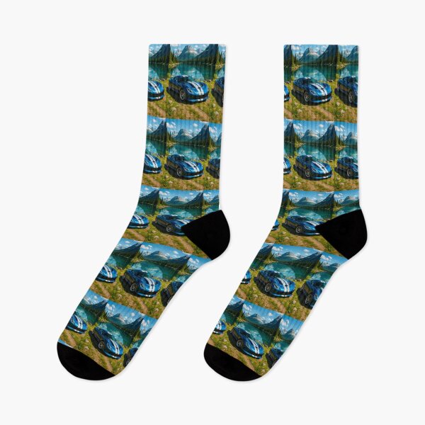Item preview, Blue Sports Car Shines Beside Mountain Lake designed and sold by RevUpDesign.