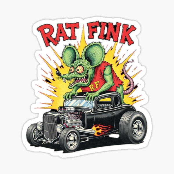 Item preview, Rat Fink y un Ford hot rod negro de 1932 con llamas en el escape designed and sold by hotrodspirit.