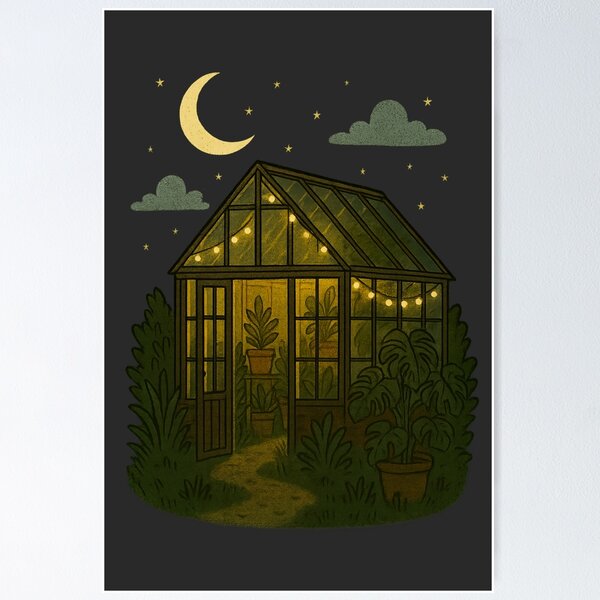 Item preview, Invernadero iluminado por la luna: calcomanía acogedora para amantes de las plantas por la noche con luces de hadas designed and sold by Feral Confetti.