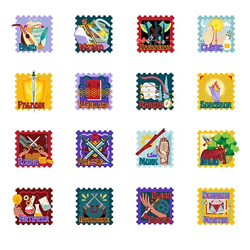 Artwork thumbnail, DnD Class Mini Stamp Sticker Sheet by KJBlueDraws