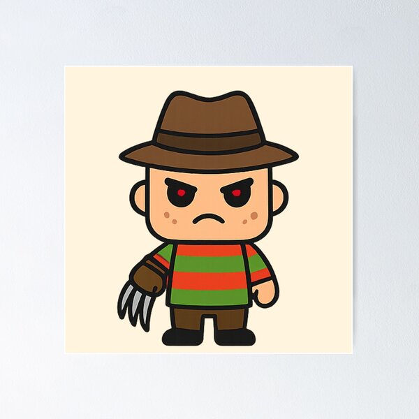 Aperçu de l'œuvre Freddy Krueger, un adorable personnage chibi horrifique, dans le style dessin animé des Griffes de la nuit créée et vendue par Creative_Canvas.