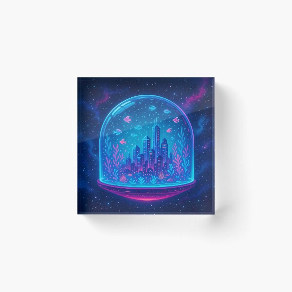 Aperçu de l'œuvre Aquarium City Cosmique Néon – Dôme Synthwave Futuriste créée et vendue par JWsNeonHorizons.