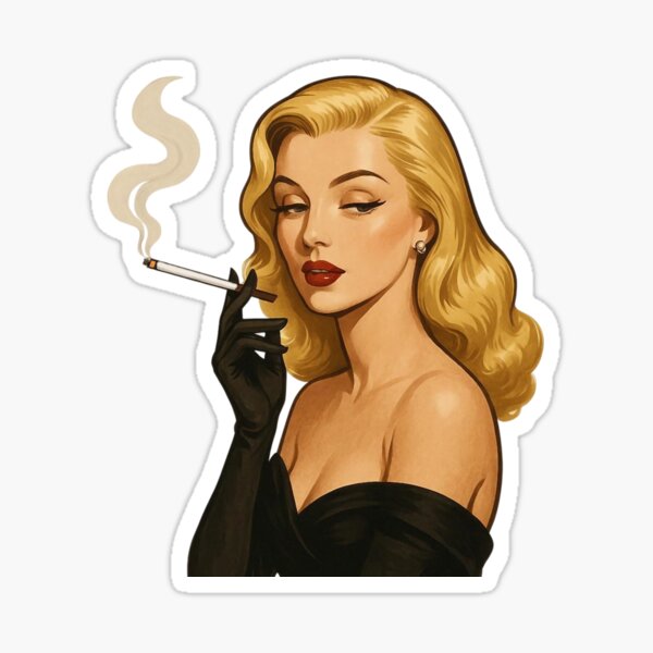 Aperçu de l'œuvre Illustration de style art rétro glamour vintage blonde fumante. créée et vendue par Spark2Seduction.