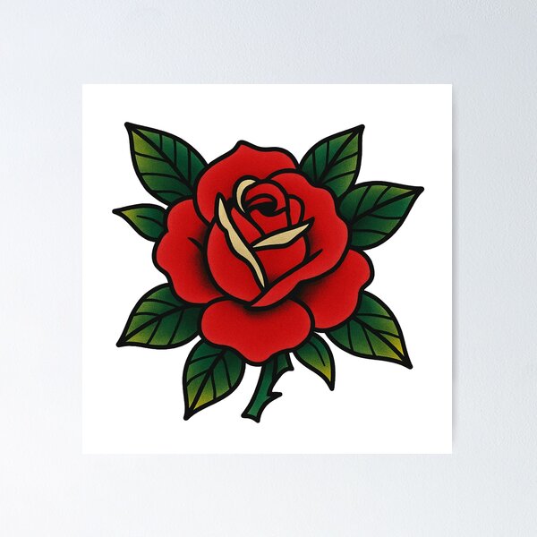 Aperçu de l'œuvre Tatouage traditionnel de rose rouge – Motif Flash à l'ancienne créée et vendue par Scandi-Design.