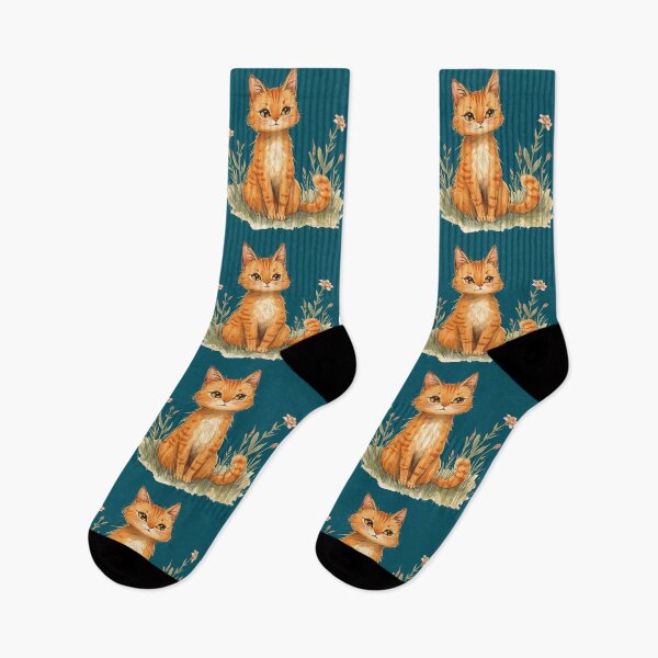 Artikelvorschau, Charmante orange Katze in Wildblumen – Cottagecore Coquette Aesthetic entworfen und verkauft von TestudoDesign.