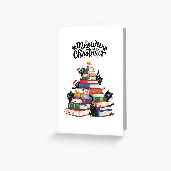 Aperçu de l'œuvre arbre de Noël amusant et livresque, cadeau de Noël pour amoureux des chats créée et vendue par Amzkao.