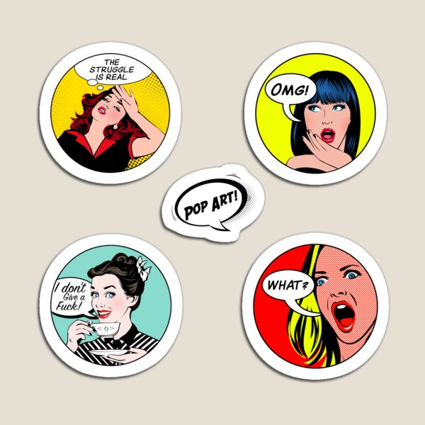 Aperçu de l'œuvre Lot de 4 autocollants pop art multicolores créée et vendue par Zummi.