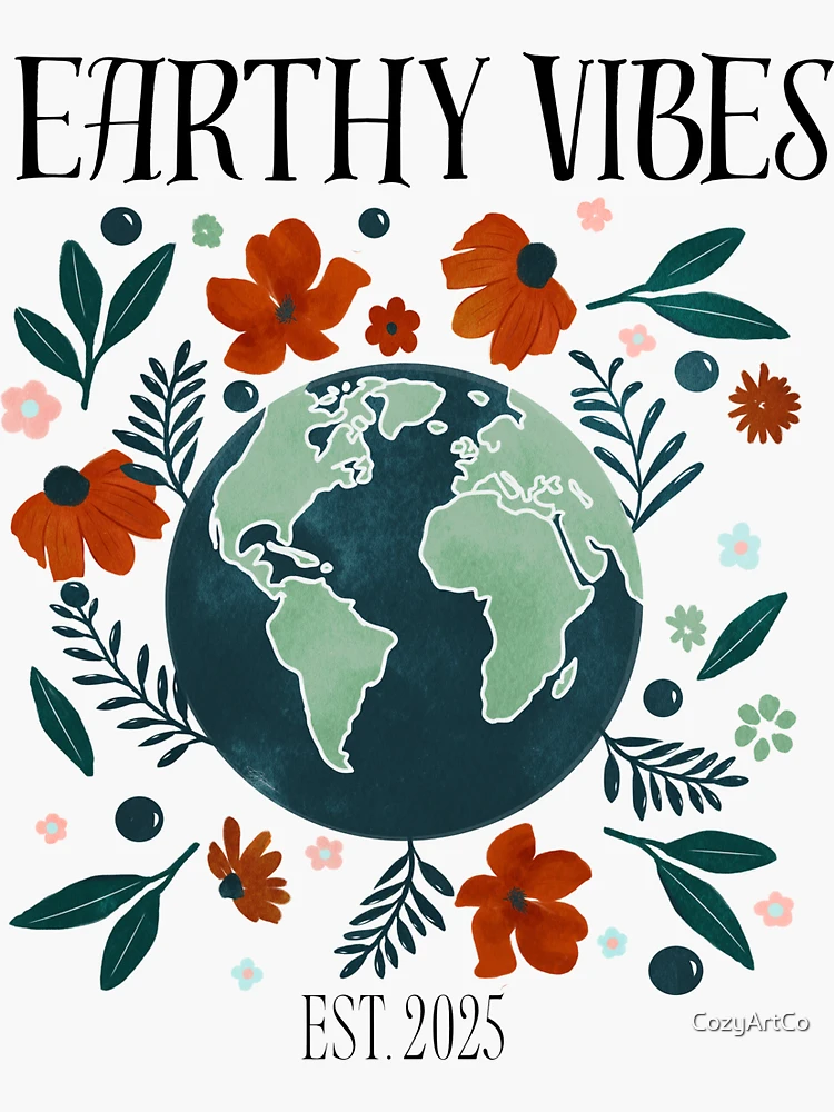 Aperçu 3 sur 3. Sticker avec l'œuvre Art planétaire à l'ambiance naturelle - Motifs floraux bohèmes inspirés de la Terre créée et vendue par CozyArtCo.