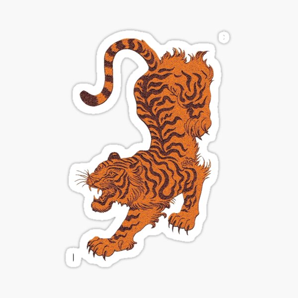 Aperçu de l'œuvre Illustration vintage d'un tigre orange | Art audacieux d'un félin sauvage créée et vendue par meepmeep52.
