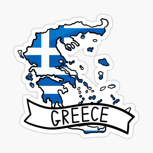 Aperçu de l'œuvre Autocollant carte et drapeau de la Grèce créée et vendue par Drawingvild.