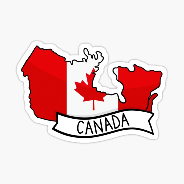 Aperçu de l'œuvre Autocollant carte et drapeau du Canada créée et vendue par Drawingvild.