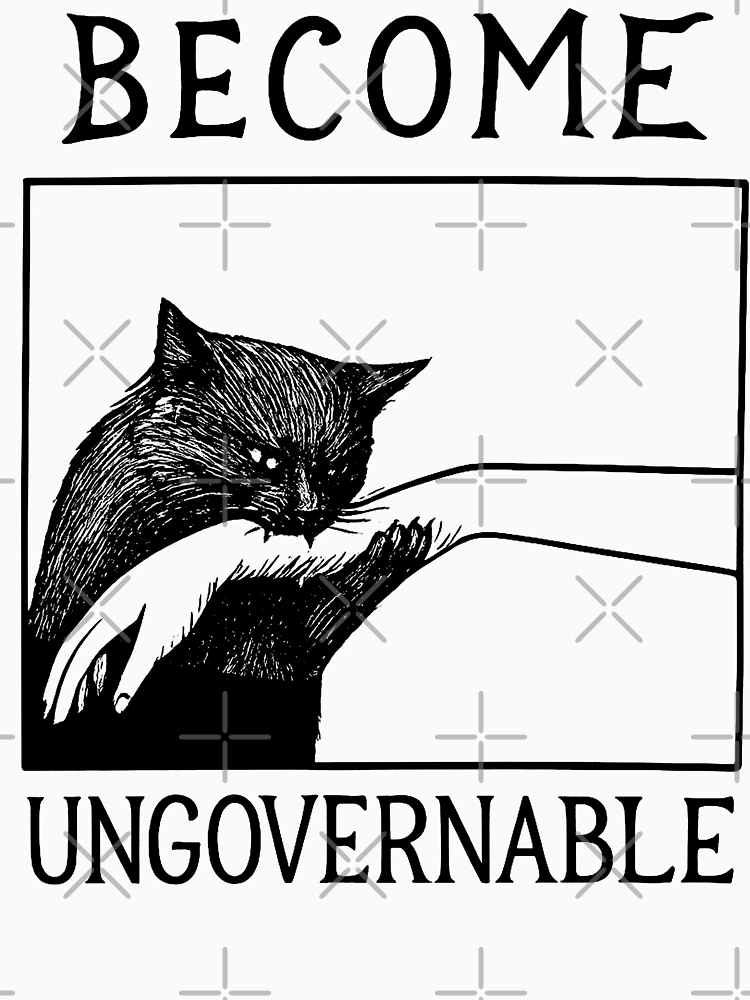 Thumbnail 7 of 7, Essential T-Shirt, Become Ungovernable - Black Cat Biting Hand Funny Meme designed and sold by will freed18.
