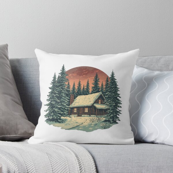 Artikelvorschau, Gemütliche Weihnachtshütte im verschneiten Wald – Rustikale Winterillustration entworfen und verkauft von RelatableMess.