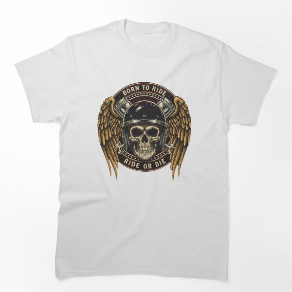 Artikelvorschau, Ride or Die Skull Biker Wings Emblem entworfen und verkauft von CharlieDesings.