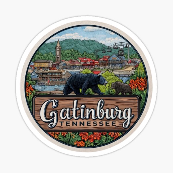 Item preview, Póster vintage de viaje de Gatlinburg, Tennessee, con un oso negro en la ciudad montañosa designed and sold by Blurbean.
