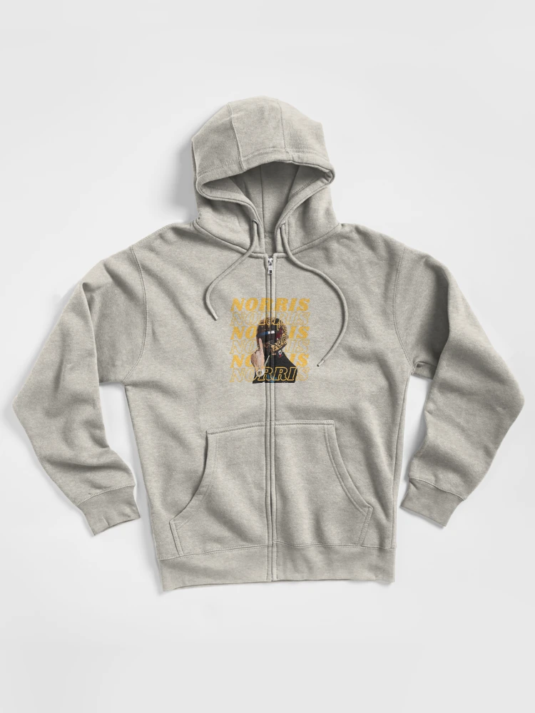 Imagen 1 de 6, Sudadera con capucha y cremallera con la obra Vibraciones de campeón mundial de Lando Norris – Diseño para aficionados a la F1, diseñada y vendida por HotGirlsWatchRacing .