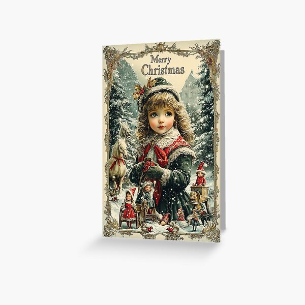 Item preview, Feliz Navidad Niña Victoriana con Juguetes Ilustración Vintage designed and sold by alessionastro.
