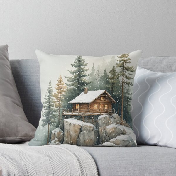 Artikelvorschau, Gemütliche Winterhütte im verschneiten Wald – Kunstdruck im rustikalen Berghütten-Stil von NegarTv Designs entworfen und verkauft von NegarTv Designs.