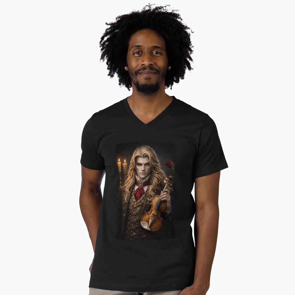 Vista previa del artículo con la obra «Camiseta de cuello en V», diseñado y vendido por Occupational Horrors.