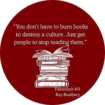 Imagen de la obra Libros que quemando cita de Ray Bradbury sobre Fahrenheit 451 de Ink&Iron