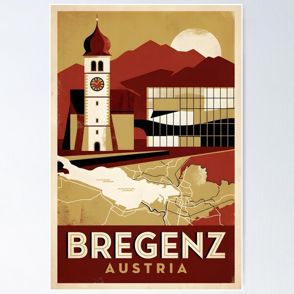 Aperçu de l'œuvre Bregenz Autriche Voyage rétro vintage Tourisme B créée et vendue par TravelersGems.