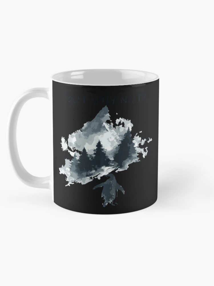 Thumbnail 5 of 6, Coffee Mug, But Why Not Nihilist Penguin Mountains Trendy Meme designed and sold by redderkunziee.