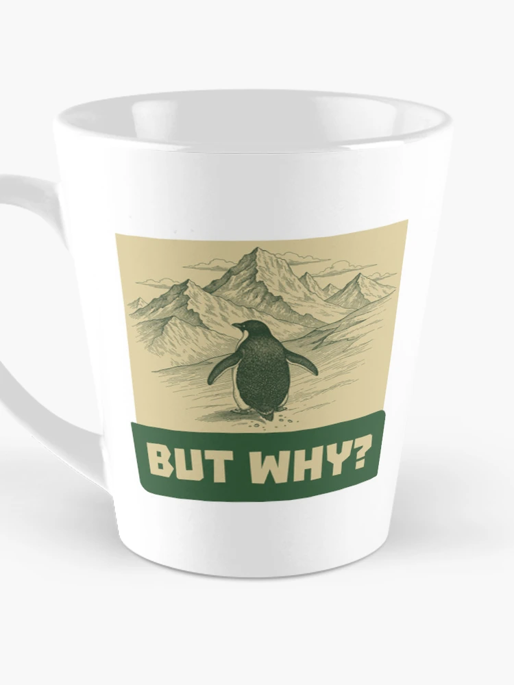 Thumbnail 3 of 4, Coffee Mug, But why? Nihilist Penguin designed and sold by krabbaraban.