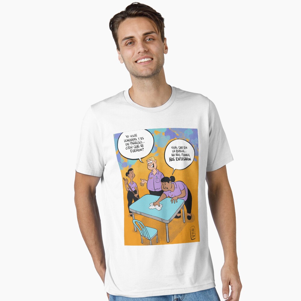Vista previa del artículo con la obra «Camiseta esencial», diseñado y vendido por Chaveztoon Store.