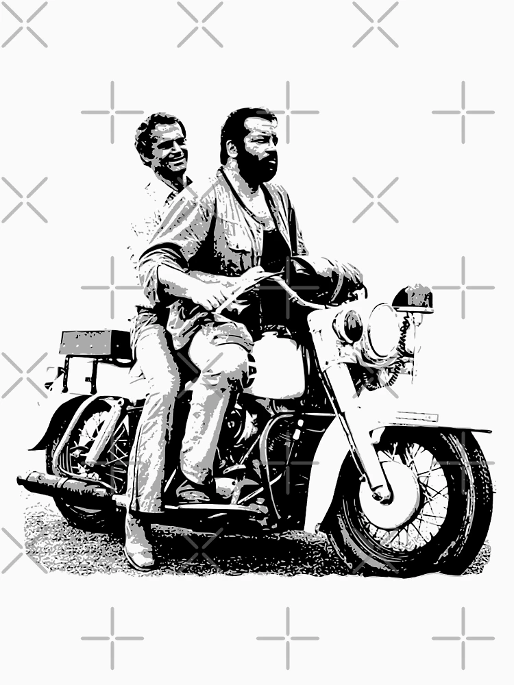 Aperçu 7 sur 7. T-shirt classique avec l'œuvre Bud Spencer et Terence Hill à moto | budflux.com créée et vendue par Budflux.