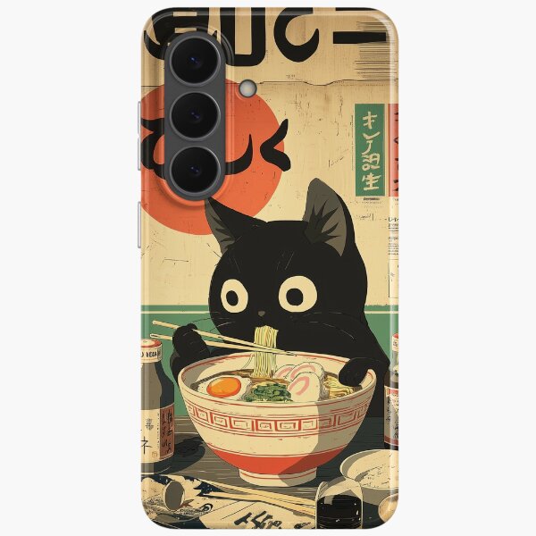 Aperçu de l'œuvre Course de ramen Kawaii Kuro Neko créée et vendue par Retro Type.