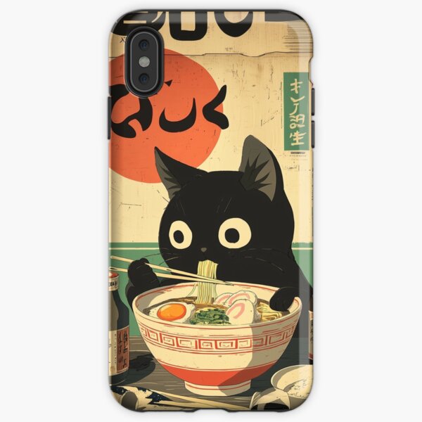 Aperçu de l'œuvre Course de ramen Kawaii Kuro Neko créée et vendue par Retro Type.